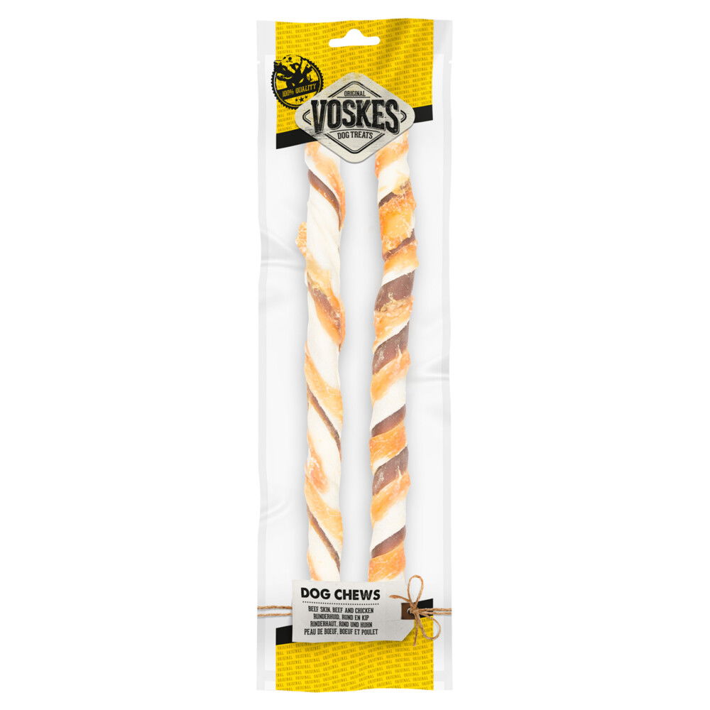 Voskes Stick Runderhuid, Rund en Kip 40 cm 2 stuks