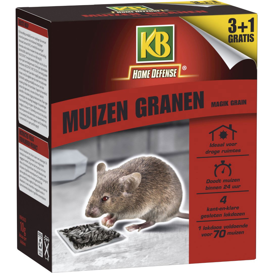 KB Muizen Granen Alfachloralose Kant en Klare Lokdoos 4st 'Magik Grain' KB Home Defence