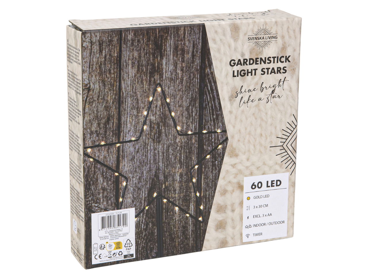 Tuinstekers ster x3 30 cm 60LED B/O ip44 timer 3xAA - HIT