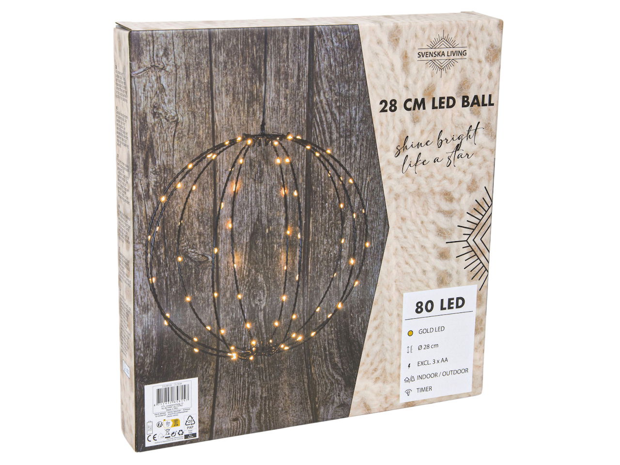 Bol zwart 28 cm 80LED timer ip44 b/o 3xAA - HIT