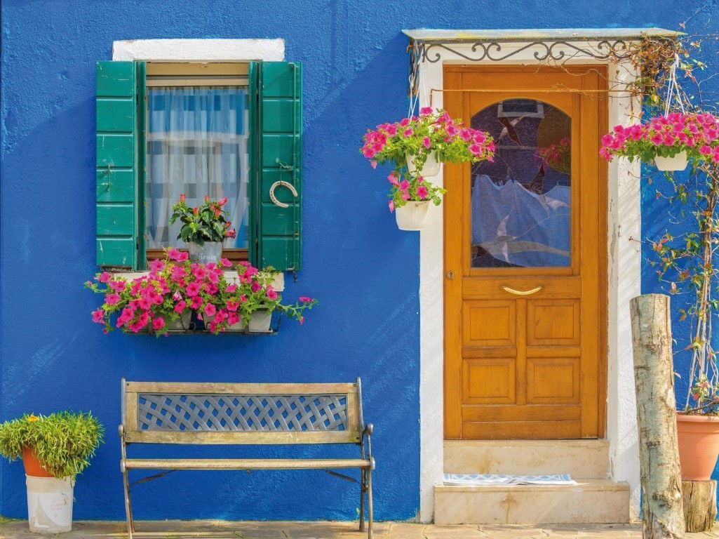 Annas collection Buiten canvas 58x78 cm Italiaans blauw huis - 