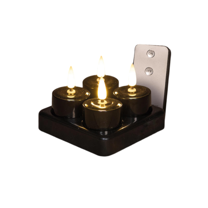 Annas collection Theelicht led 3d vlam oplaadbaar met afstandsbediening en oplaadstation 4 stuks d3.8h5 cm zwart Anna's Collection - 