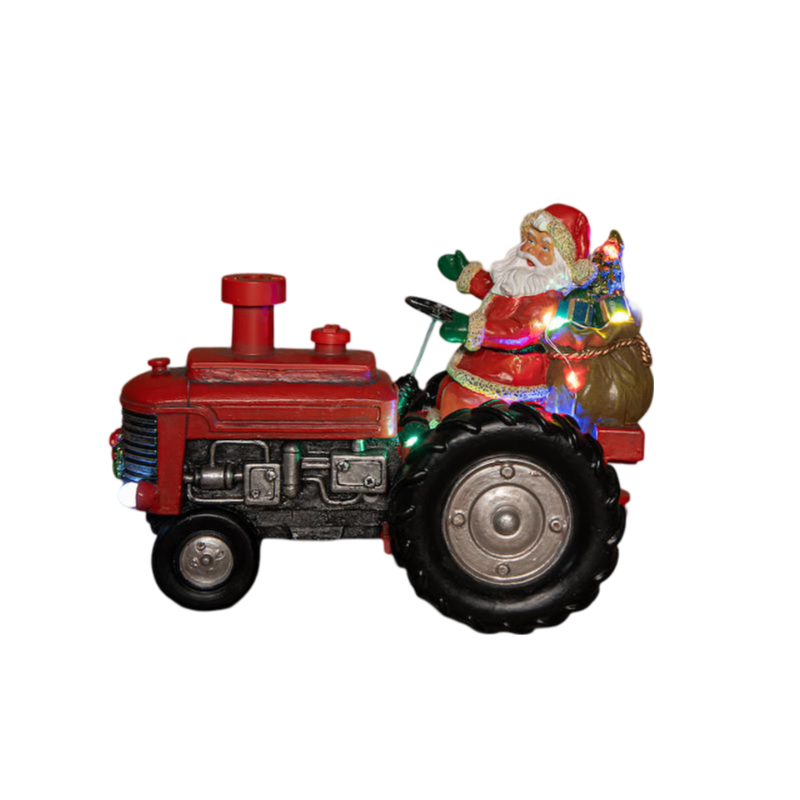 Tractor met kerstman, rook, geluid en licht op batterij 23x17 cm - Anna's Collection