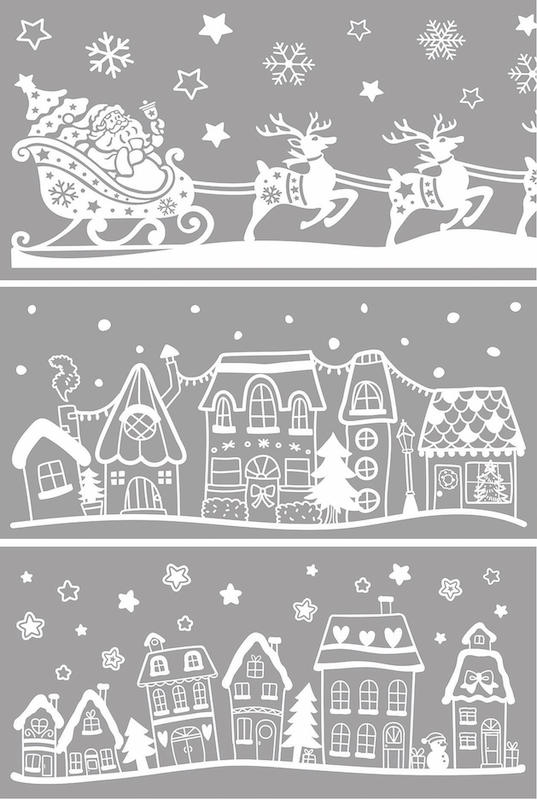 Raamsticker kersthuisjes en kerstman 3 assorti 49x23 cm wit - Anna's Collection
