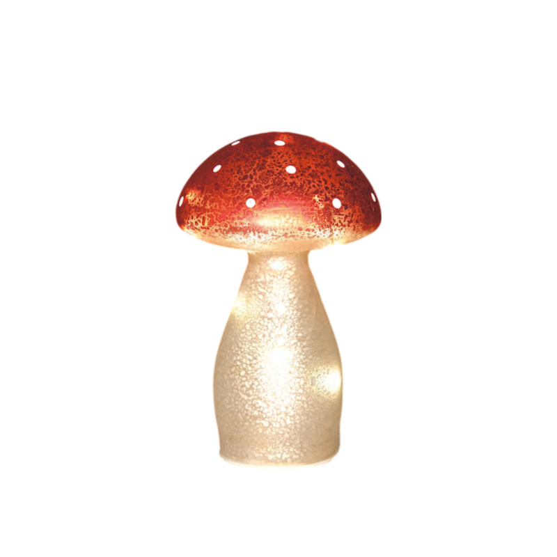 LED Verlichting Paddenstoel - Herfst/Kerst - Rood met witte stippen - Set van 2