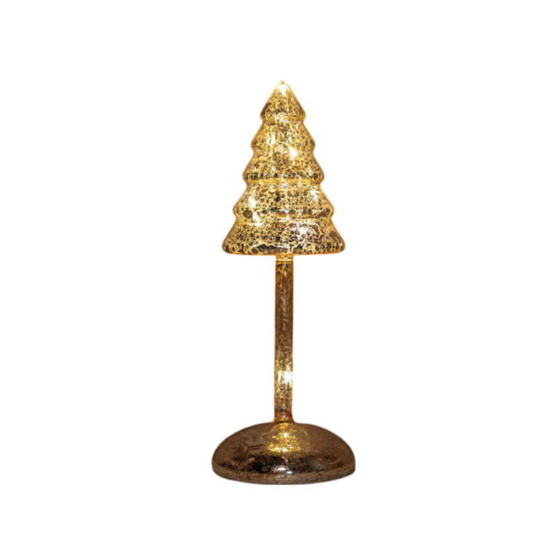 Kerstboompje op stam glas led op batterij met timer h25.5 cm mercury goud - Anna's Collection