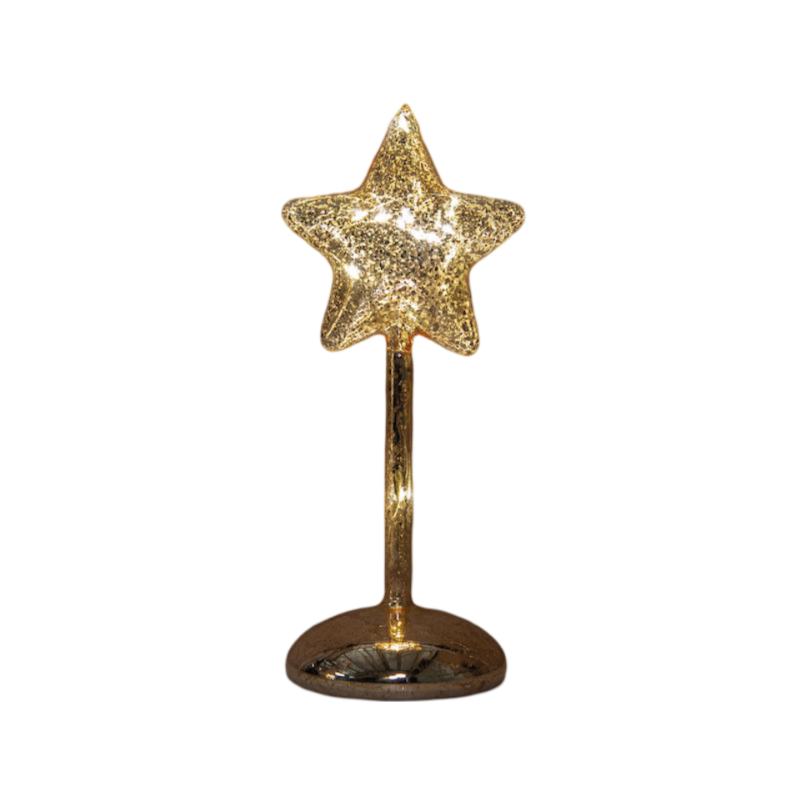 Ster op stam glas led op batterij met timer h23.5 cm mercury goud - Anna's Collection