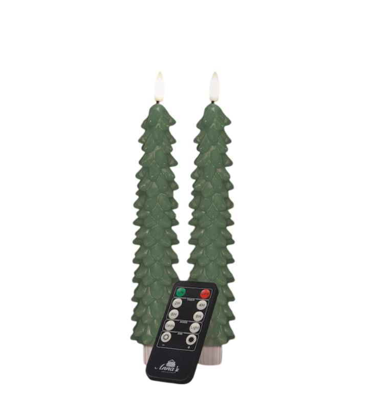 Anna's Collection LED kerstboom dinerkaarsen - 2x st - groen - 23 cm- afstandsbediening