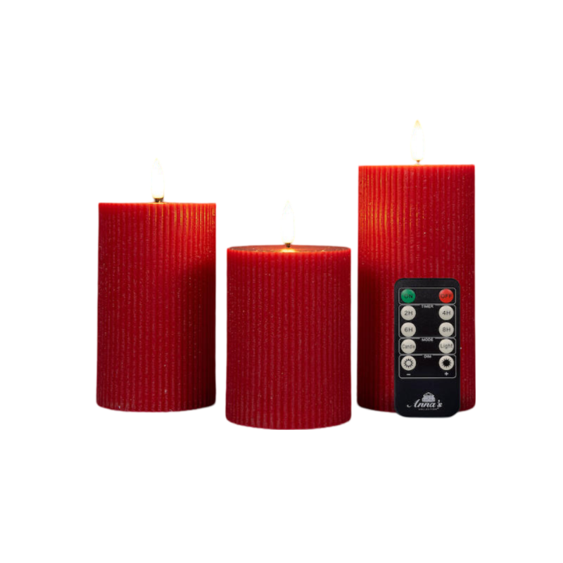 Anna Collection LED stompkaarsen - 3x - rood - ribbel