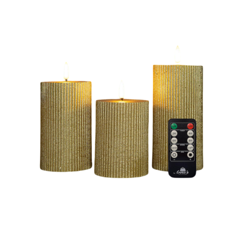 Anna Collection LED stompkaarsen - 3x - goud - ribbel