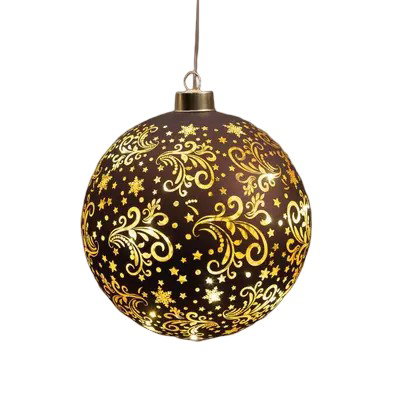 Annas collection Led bal glas sterren dia. 15 cm donkerbruin/goud Anna's Collection - 