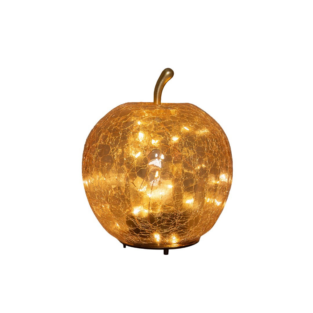 Appel crackle glas amber oplaadbaar 30 LED 15x17 cm Anna's Collection - Annas collection