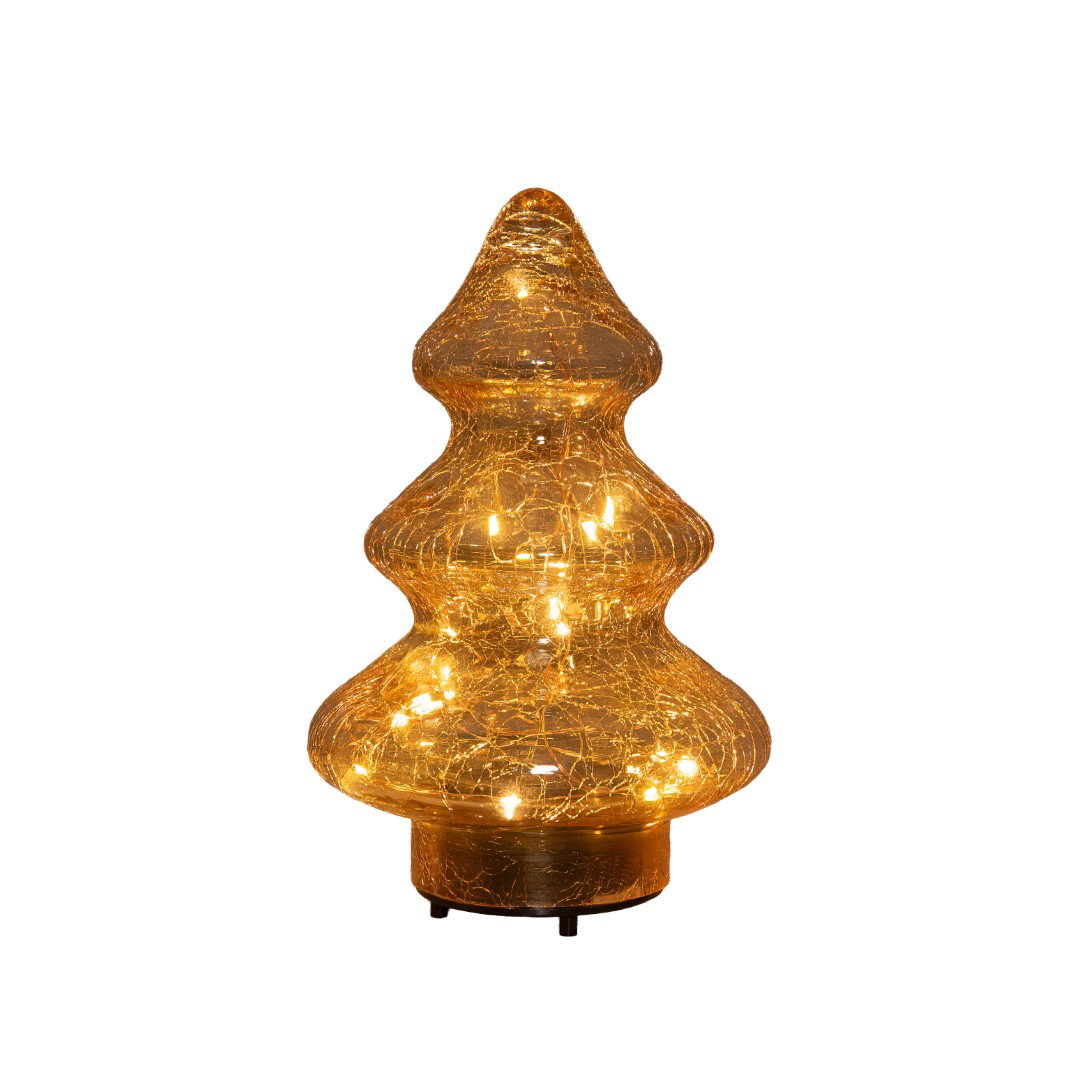 Boom crackle glas amber oplaadbaar 20 LED 13x21 cm Anna's Collection - Annas collection
