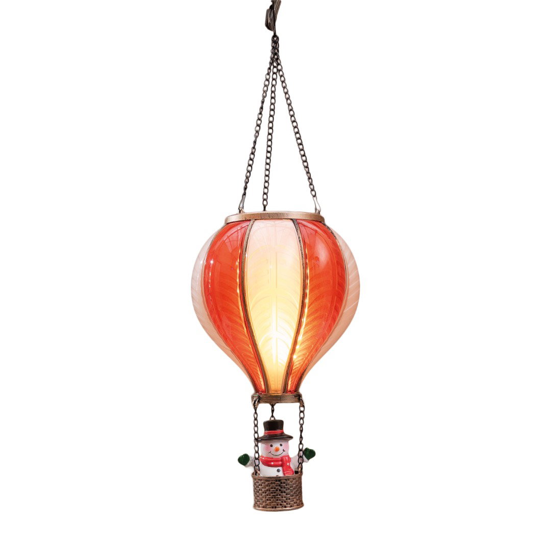 Luchtballon met sneeuwman met vlameffect wit/rood 20x35 cm Anna's Collection - Annas collection