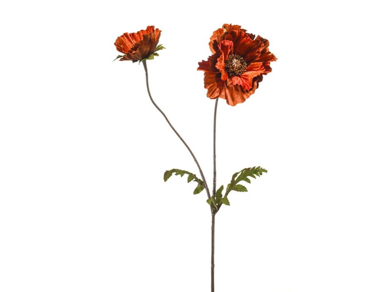 Fleurdirect Kunstbloem Poppy Velvet Spray - Polyester - Oranje/Rood - 28 x 78 x 0 cm (BxHxD)
