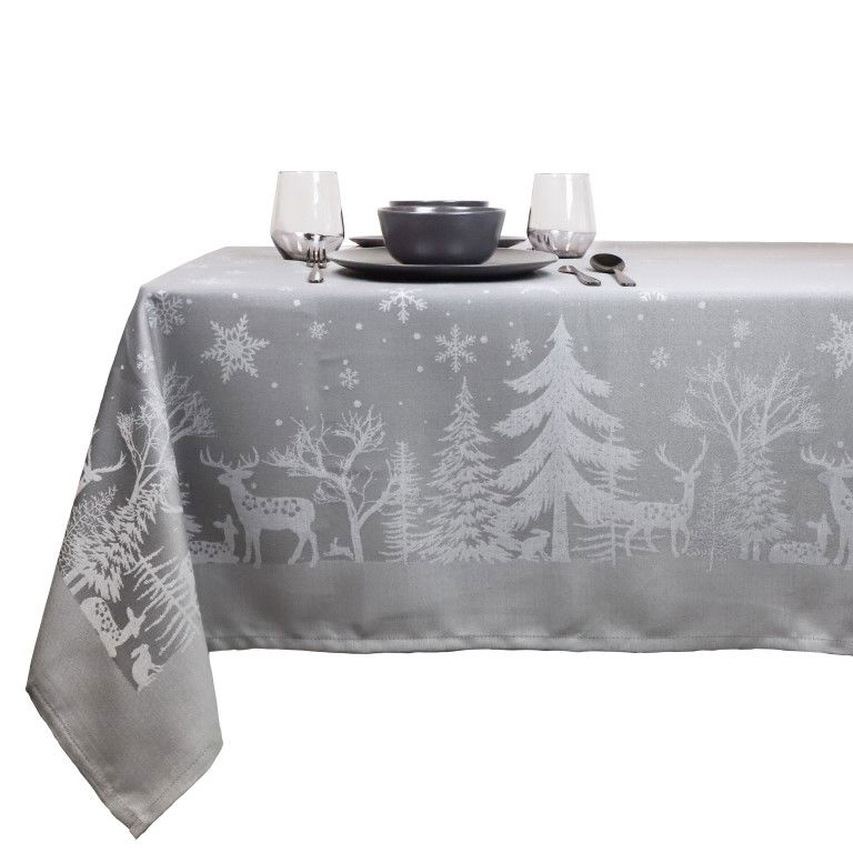 Kerst tafelkleed - Rody - 150x200cm - dark grey - Damast