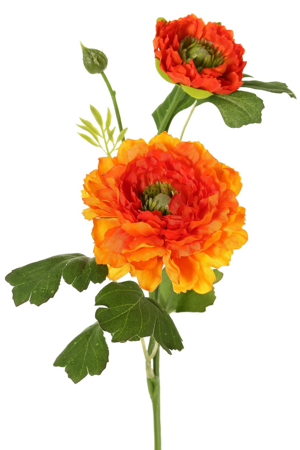 Ranonkel, 2x vertakt met bloemen knop oranje kunstbloem zijde nepbloem - Driesprong Collection