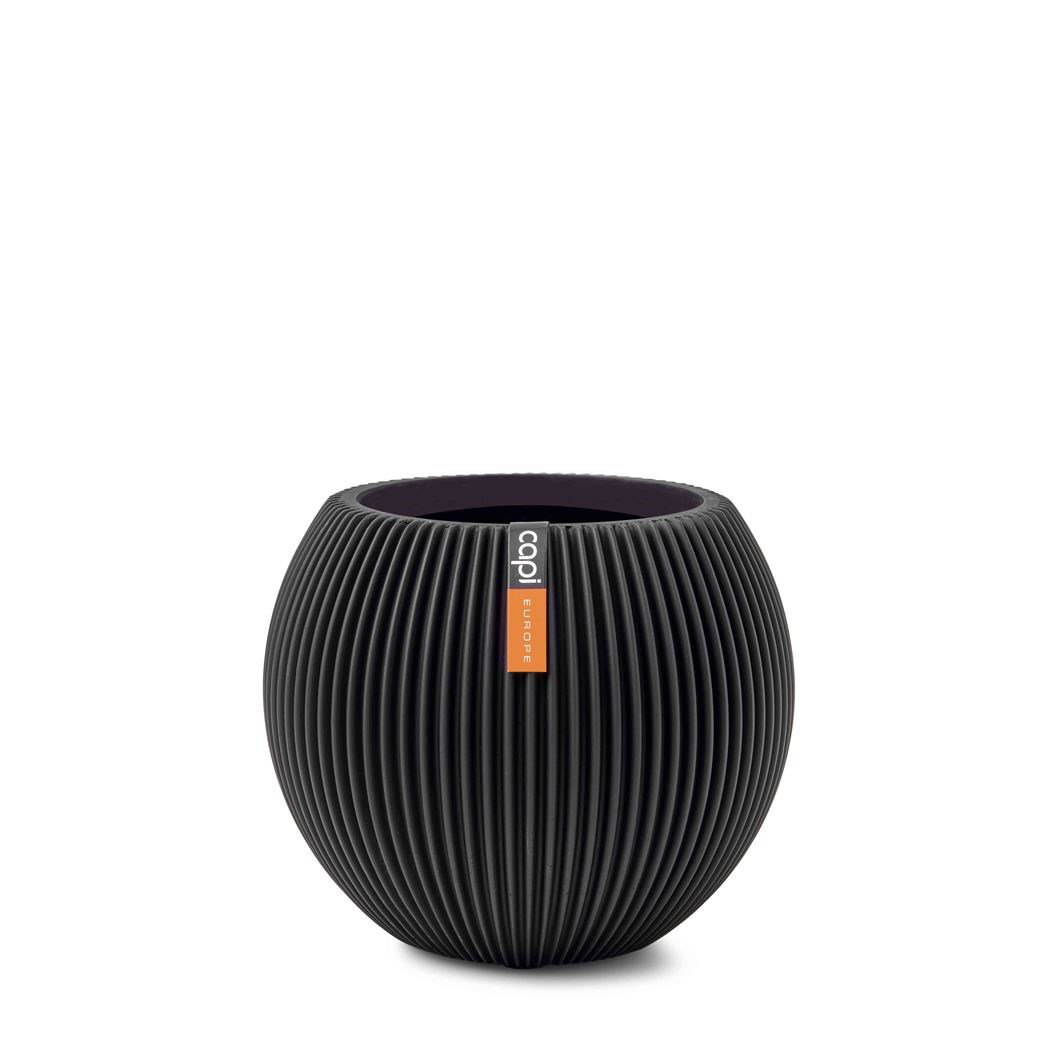 Capi europe Vaas bol Groove 21×19 zwart binnenbloempot