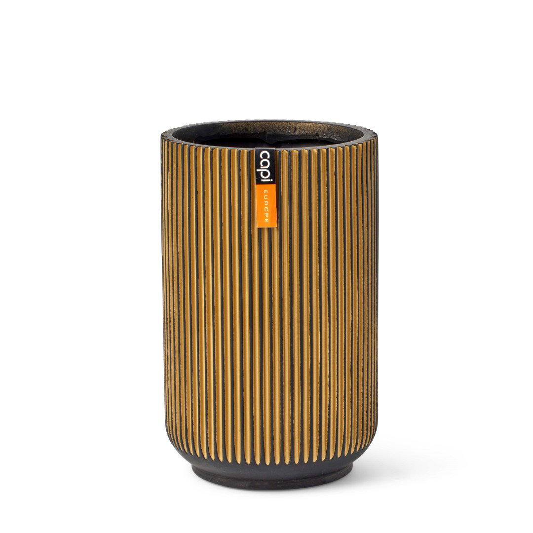 Vaas hoog Groove H21.7 cm zwart goud bloembpot Capi Europe - Capi europe