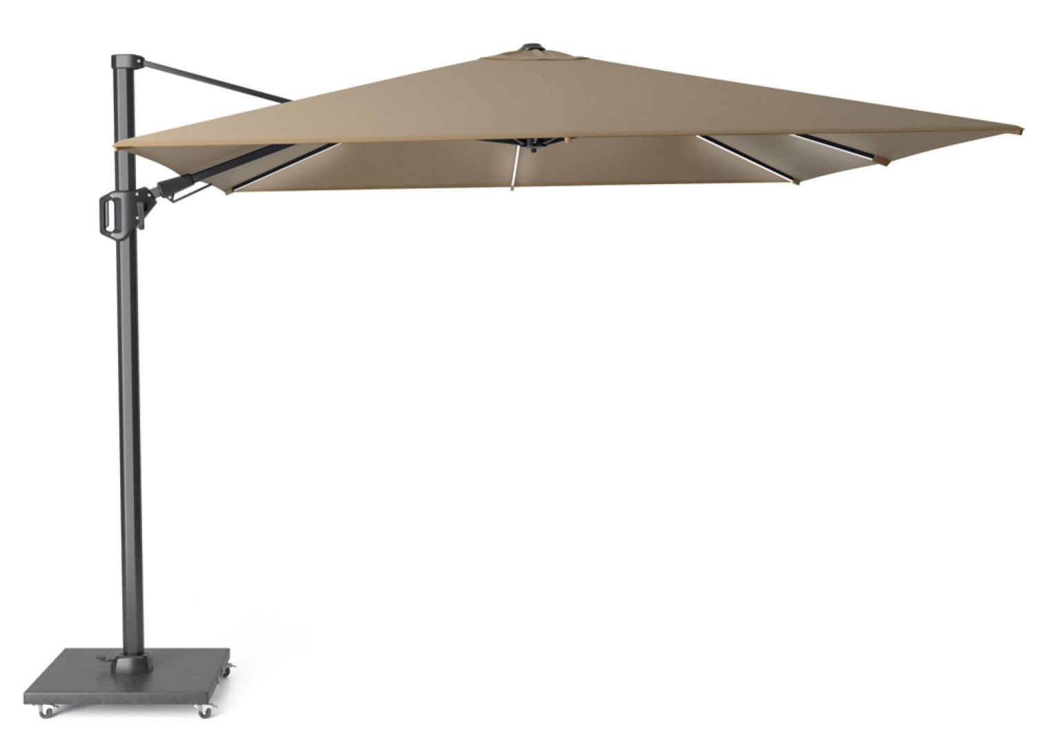 Zweefparasol Challenger T2 Glow 300x300 cm taupe zonwering Platinum - Platinum