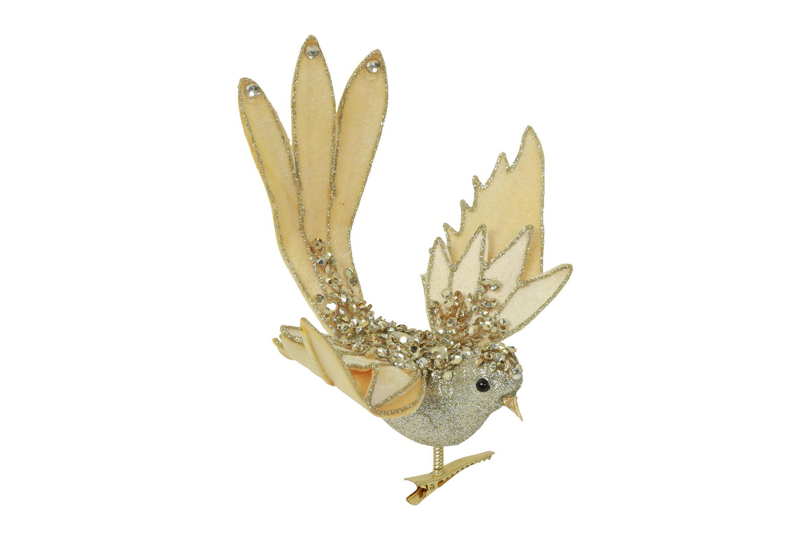 Fluwelen vogelclip beige decostar - Decostar