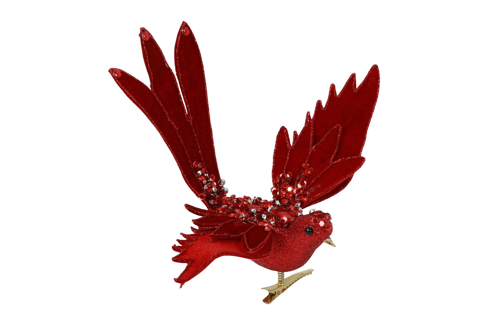 Fluwelen vogelclip rood decostar - Decostar