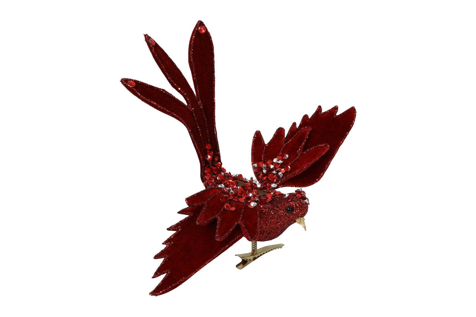 Fluwelen vogelclip donkerrood decostar - Decostar