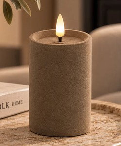 Ledkaars lyon 7x7x7 cm taupe velvet Decostar - Decostar