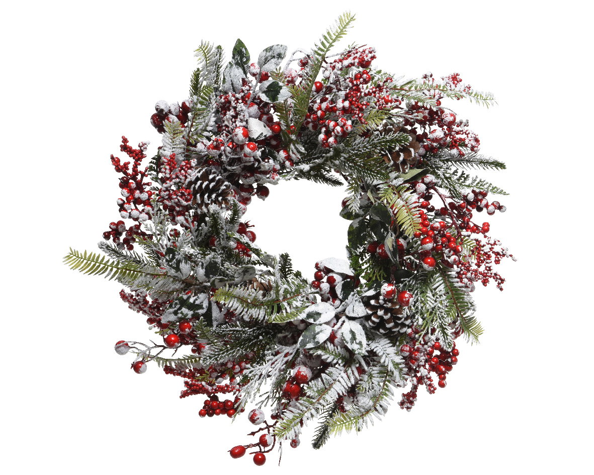 Kerstkrans krans rode bes l13b40h40 cm groen Everlands - Everlands