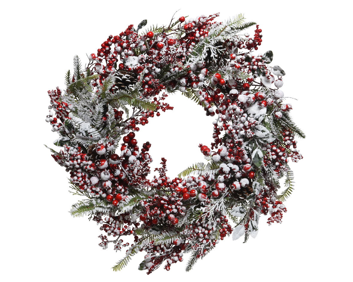 Kerstkrans krans rode bes l14b60h60 cm groen Everlands - Everlands