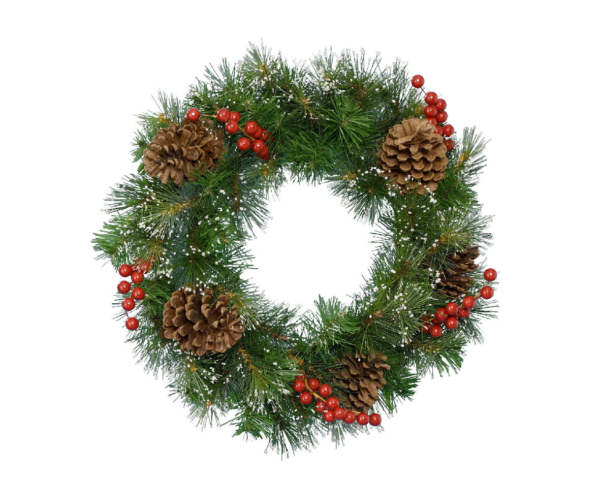 Kerstkrans krans bes d50h15 cm groen/wit Everlands - Everlands