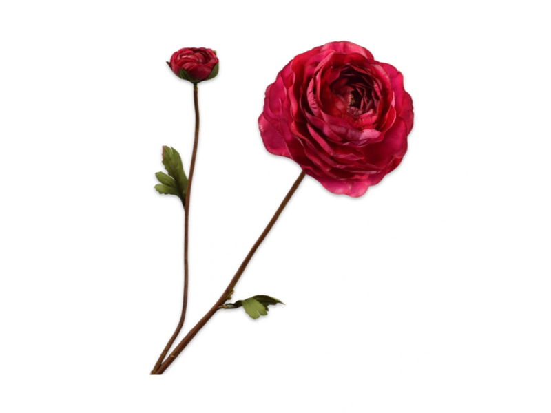 Silk-ka Kunstbloem-Zijden Bloem Ranonkel Tak "Real Touch" Rood-Roze 65 cm