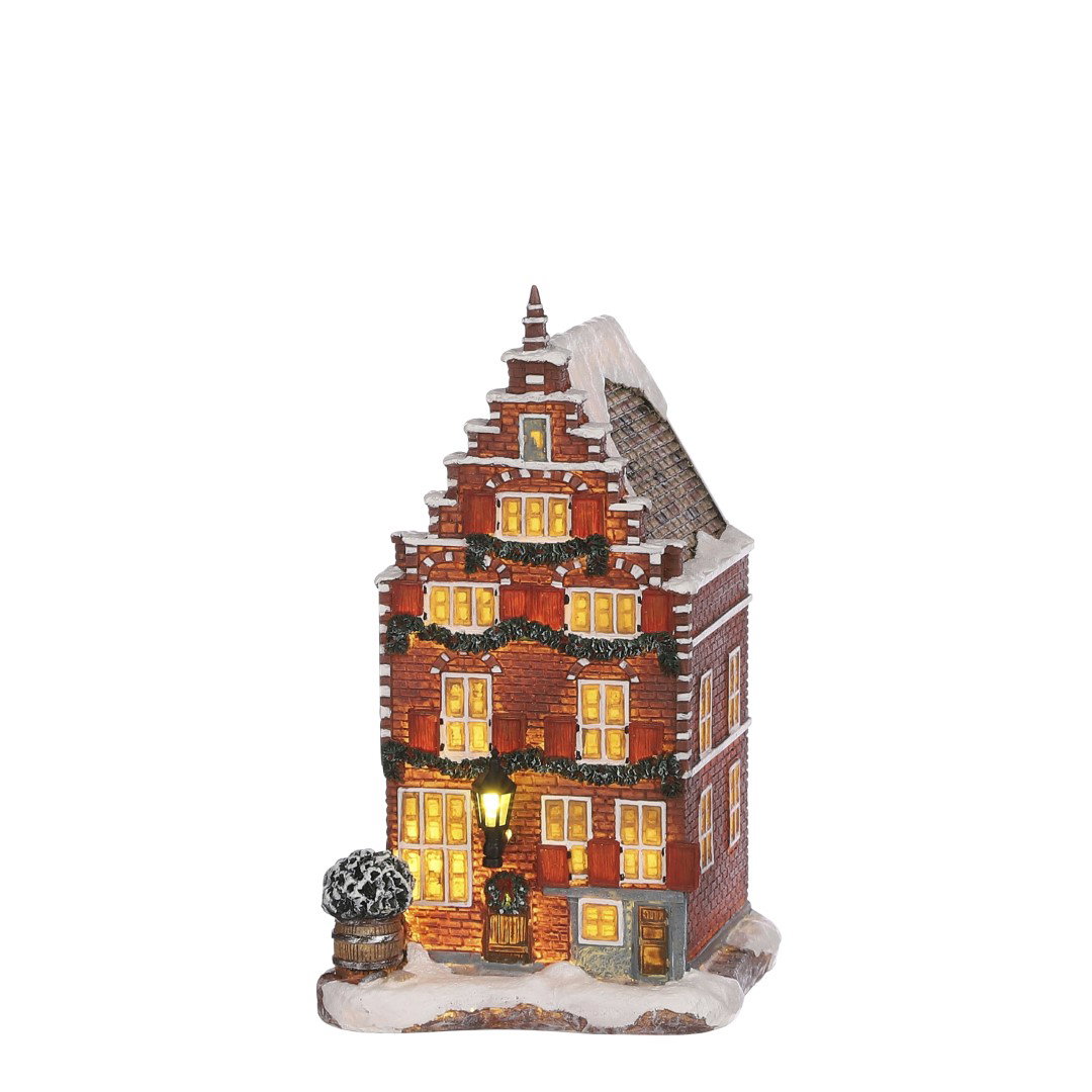 Dekoriertes Grachtenhaus b/o l10,5xw11,5xh18,5 cm Weihnachtshaus