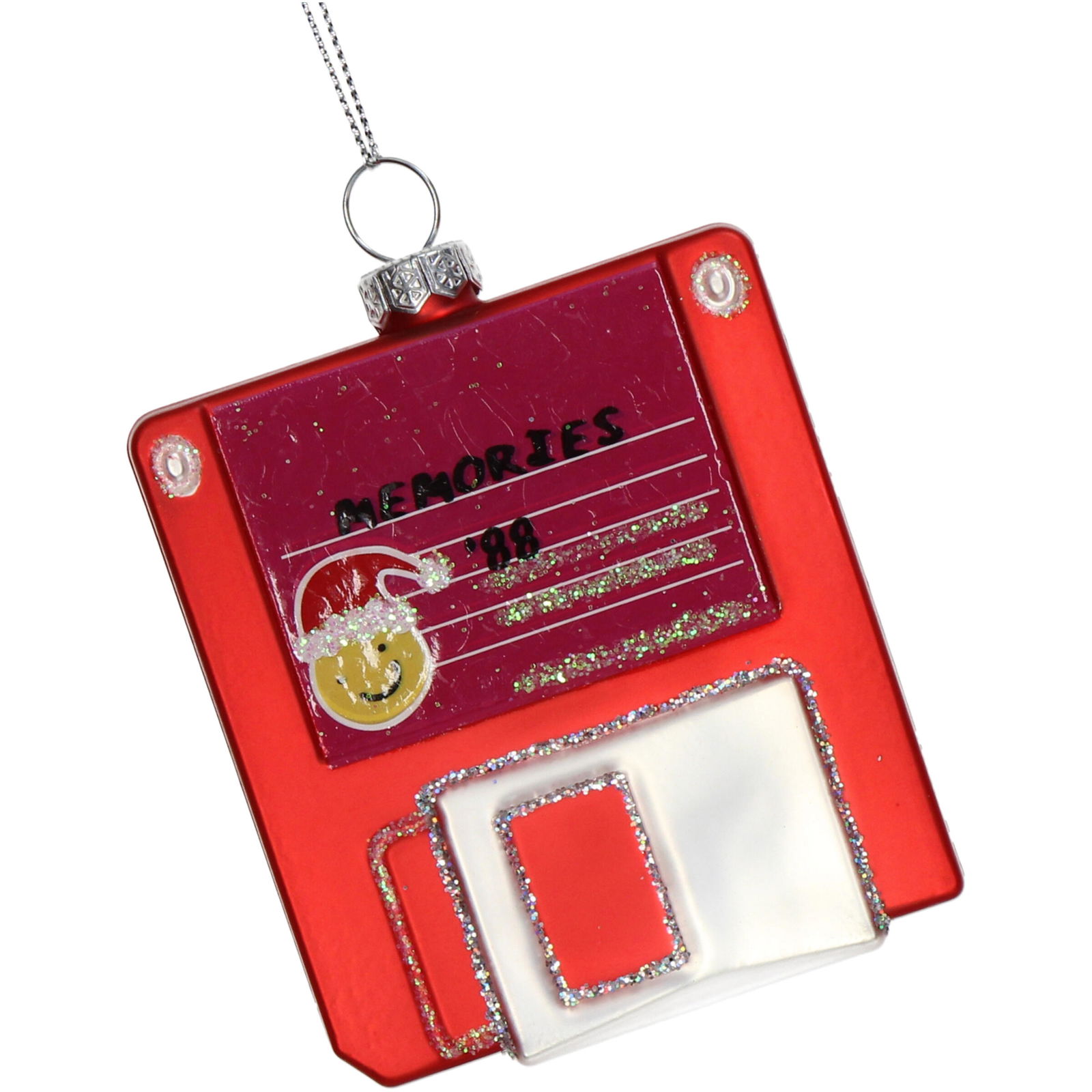 Ornament kerstbal Floppy Disk Glas Rood 8.9 cm - HD Collection