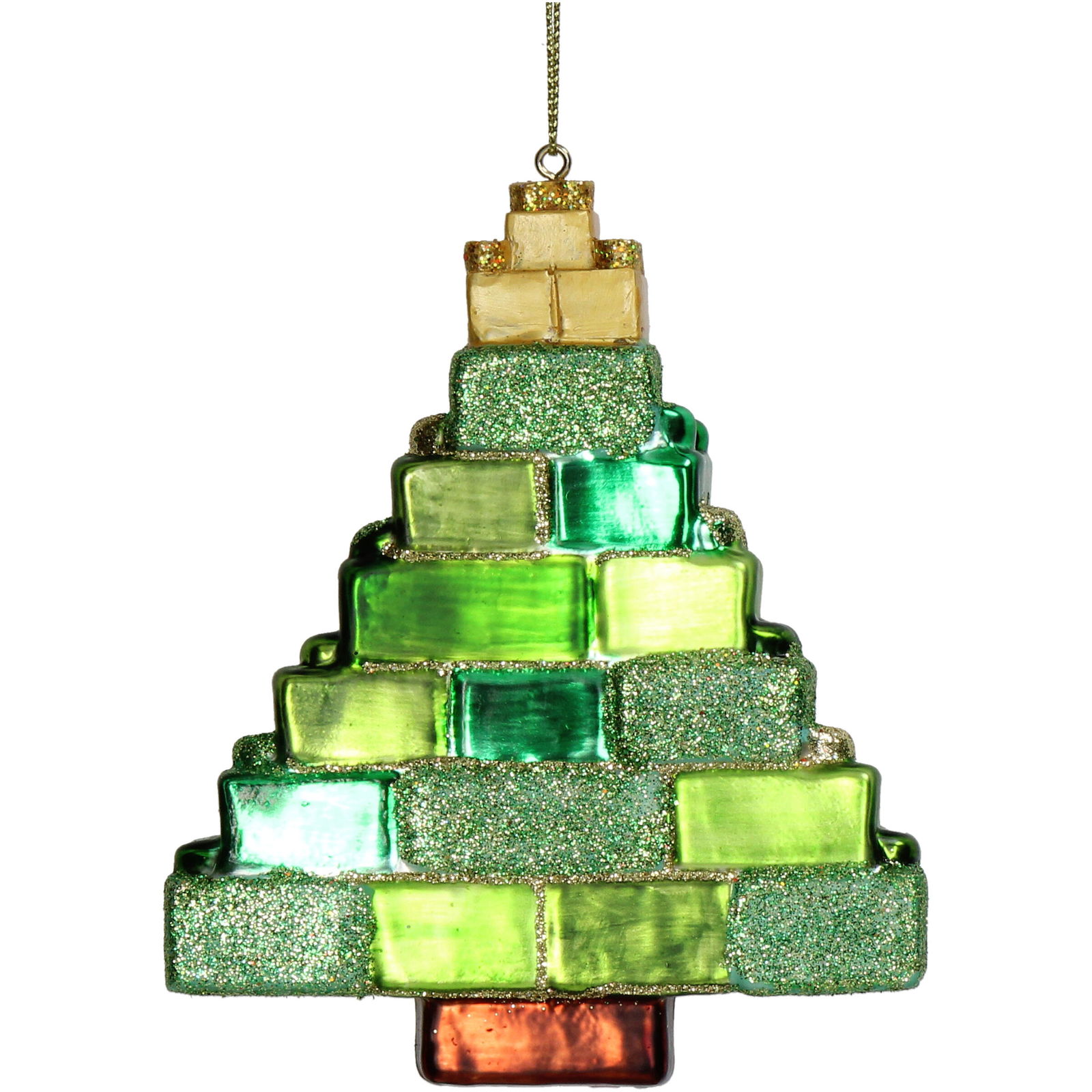 Ornament kerstbal Blokken Glas Groen 12.1 cm - HD Collection