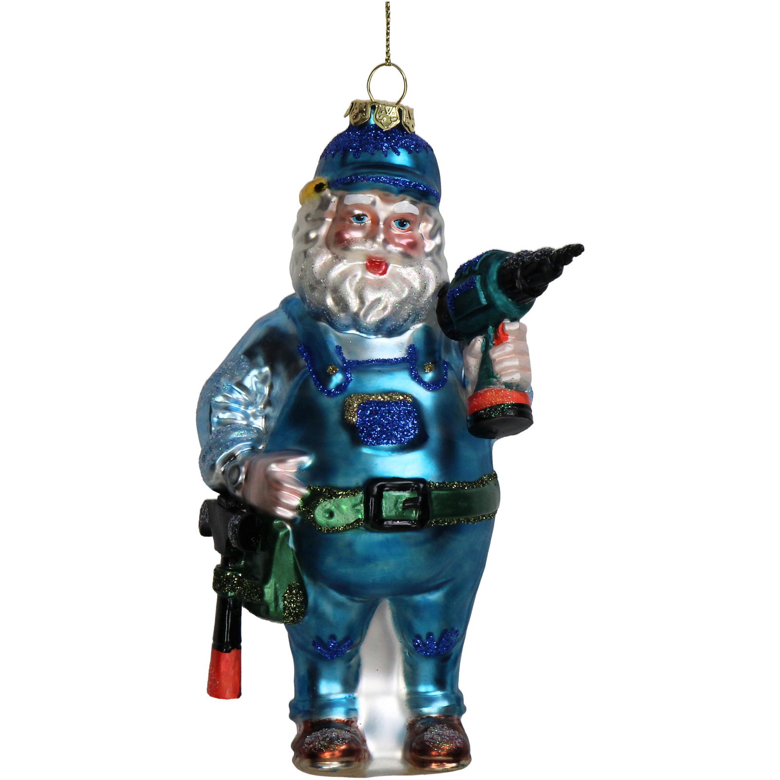 Ornament kerstbal Bouwvakker Glas Blauw 14 cm - HD Collection