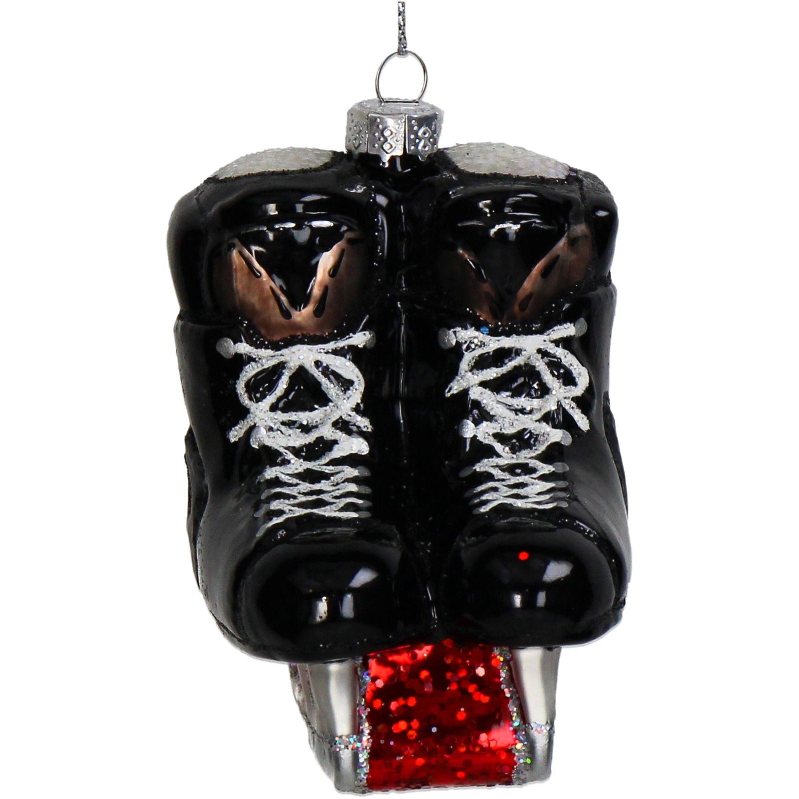 Ornament kerstbal Hockeyschaats Glas Zwart 8.9 cm - HD Collection