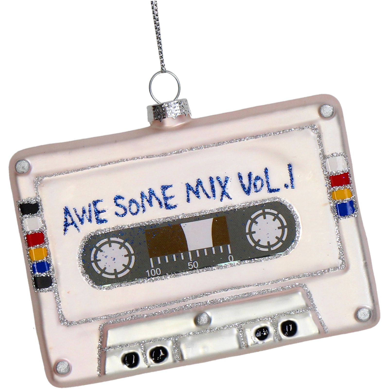 Ornament kerstbal Cassetteband Glas Wit 10.5 cm - HD Collection