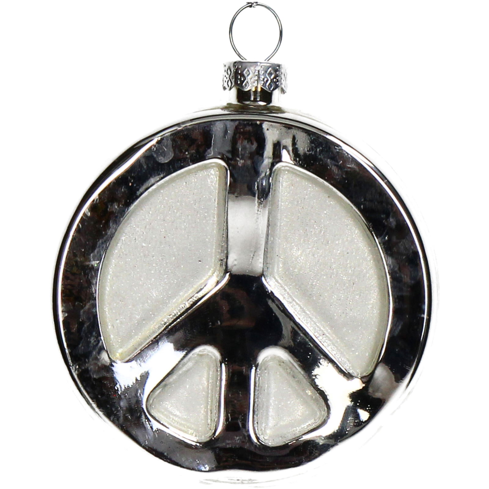 Ornament kerstbal Peace Sign Glas Zilver 9.5 cm - HD Collection