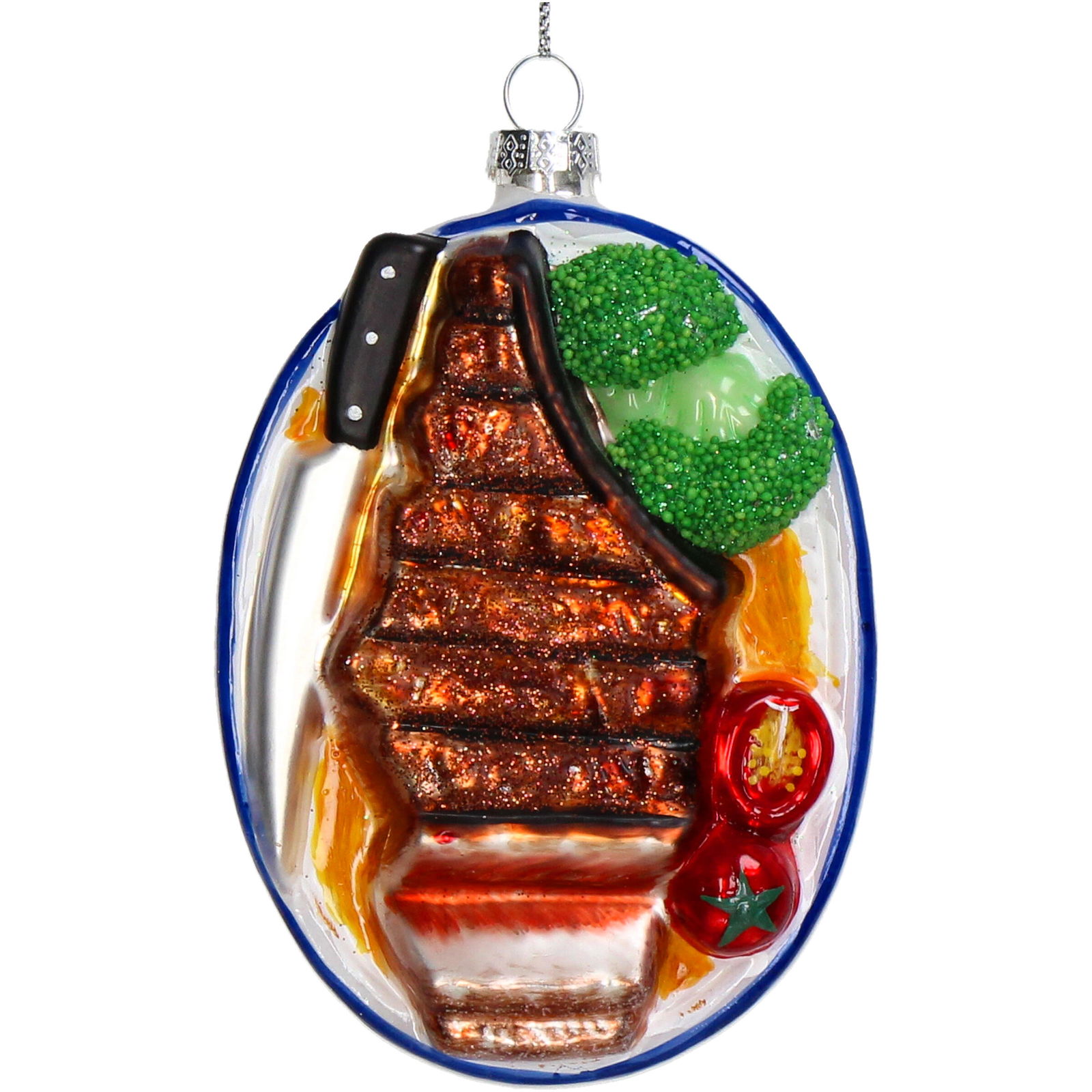 Ornament kerstbal Biefstuk Bord Glas Multi 11.5 cm - HD Collection