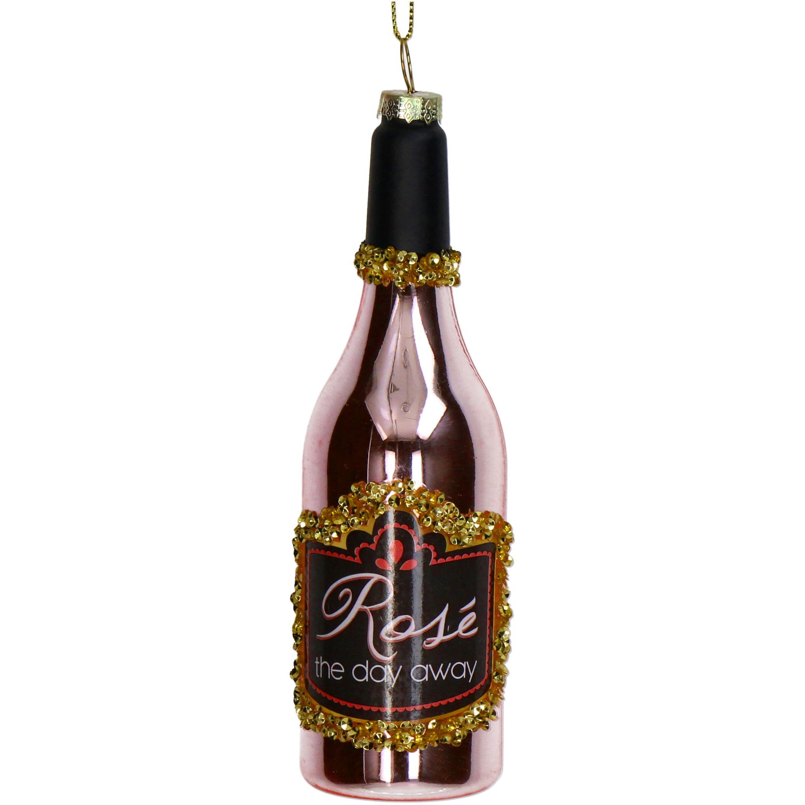 Ornament kerstbal Rozenfles Glas Roze 15.5 cm - HD Collection