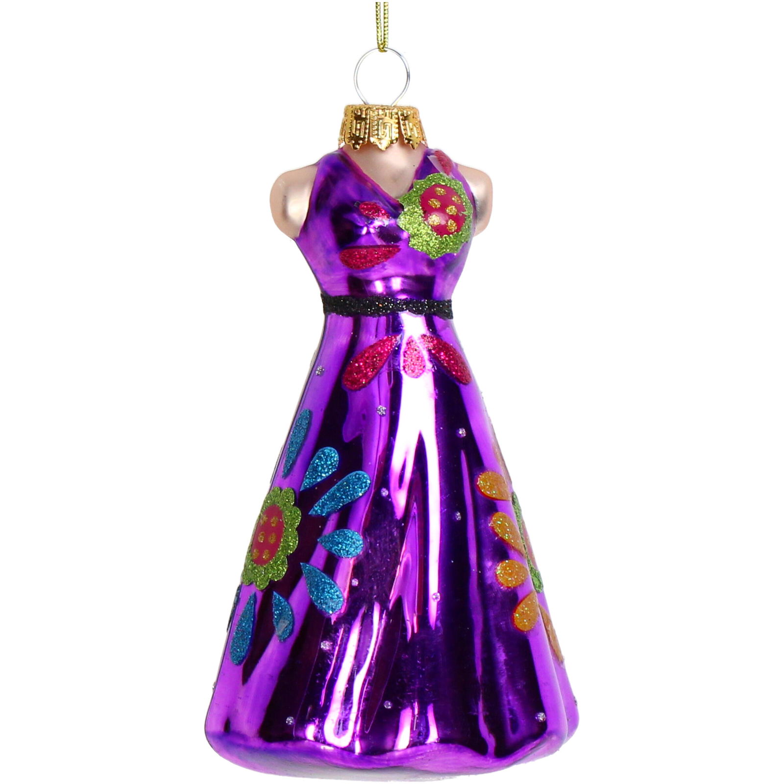 Ornament kerstbal Retro Jurk Glas Paars 12.7 cm - HD Collection