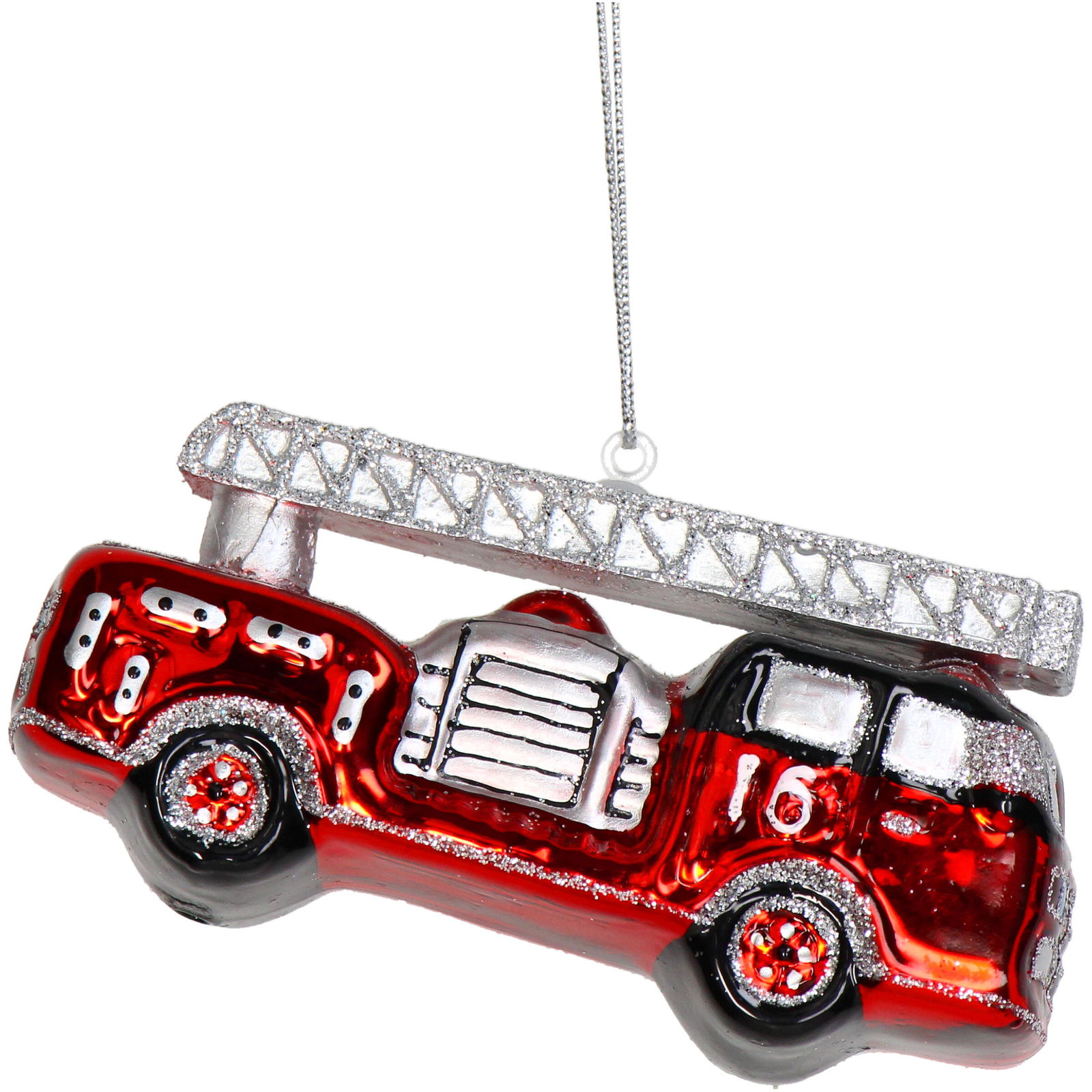 Ornament kerstbal Brandweerwagen Glas Rood 10.5 cm - HD Collection