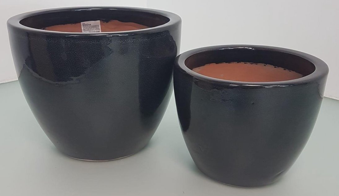 Bloempot Glazed medium zwart Glazuur 1 stuk Mcollections - Mcollections