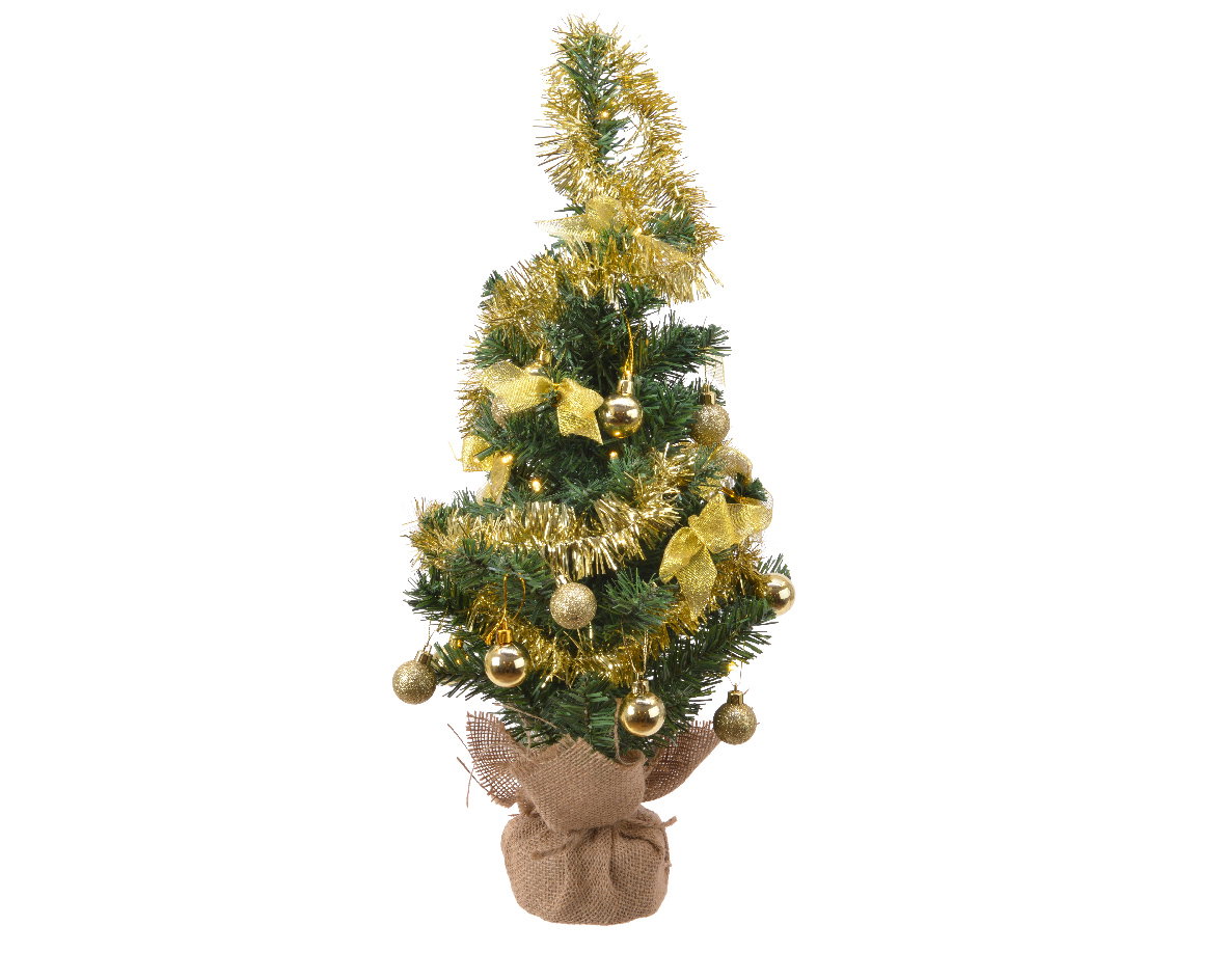 Mini kerstboom tafelboom mini D-H-Z zak boom h60 cm-20L groen/goud Everlands - Everlands