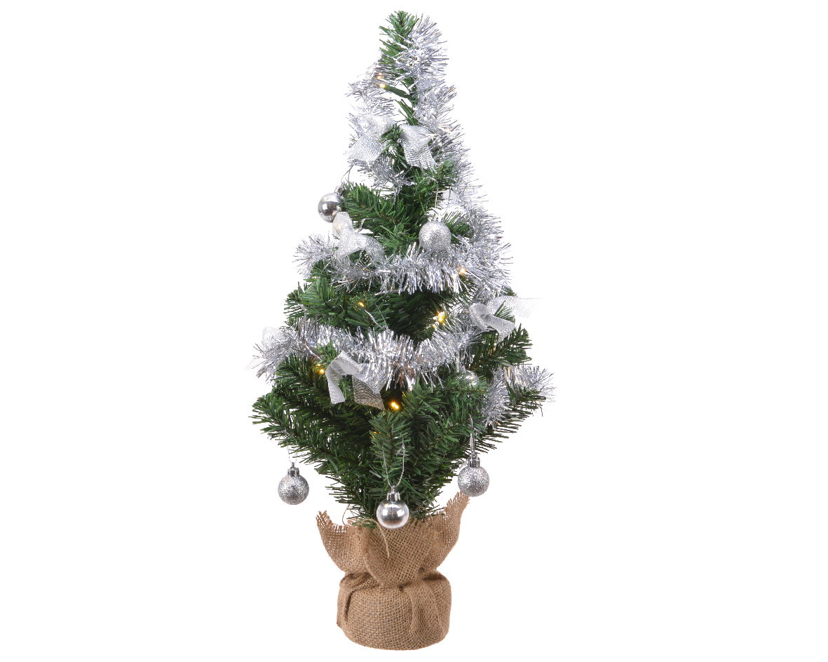 Mini kerstboom tafelboom mini D-H-Z boom h60 cm-20L groen/zilver Everlands - Everlands
