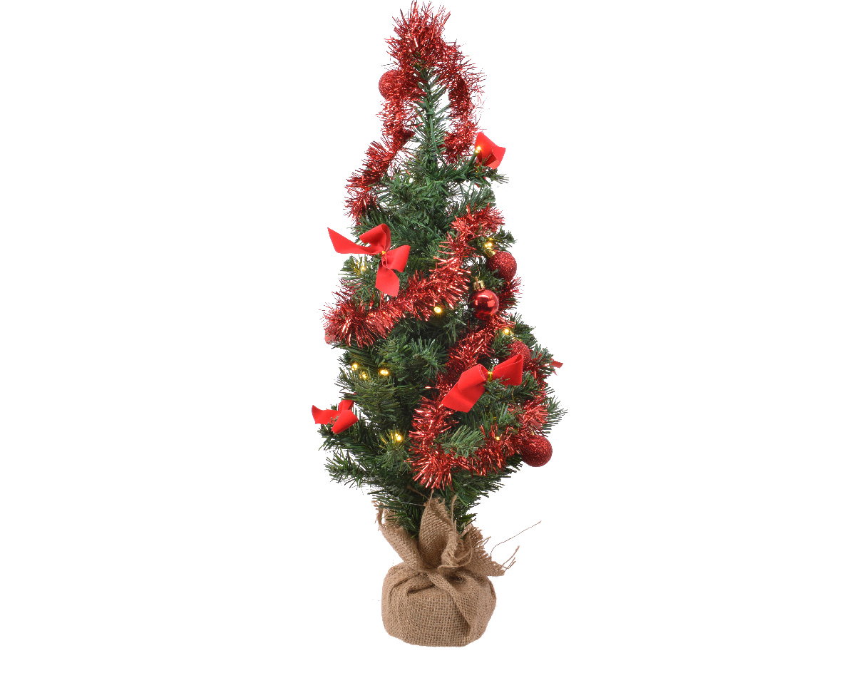 Mini kerstboom tafelboom mini D-H-Z boom h60 cm-20L groen/rood Everlands - Everlands