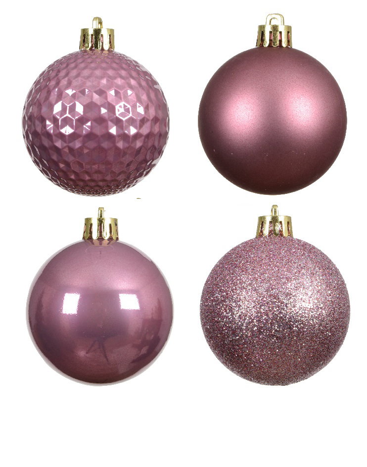 Onbreekbare kerstballen in koker mix vintage roze 100 st Decoris - Decoris