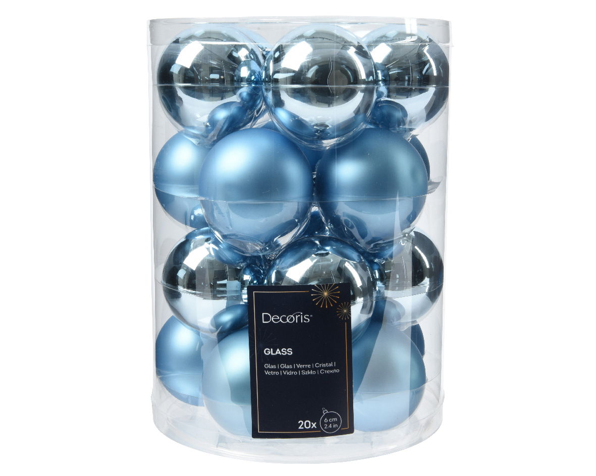Kerstbal glas d6 cm ijsblauw 20st - Decoris
