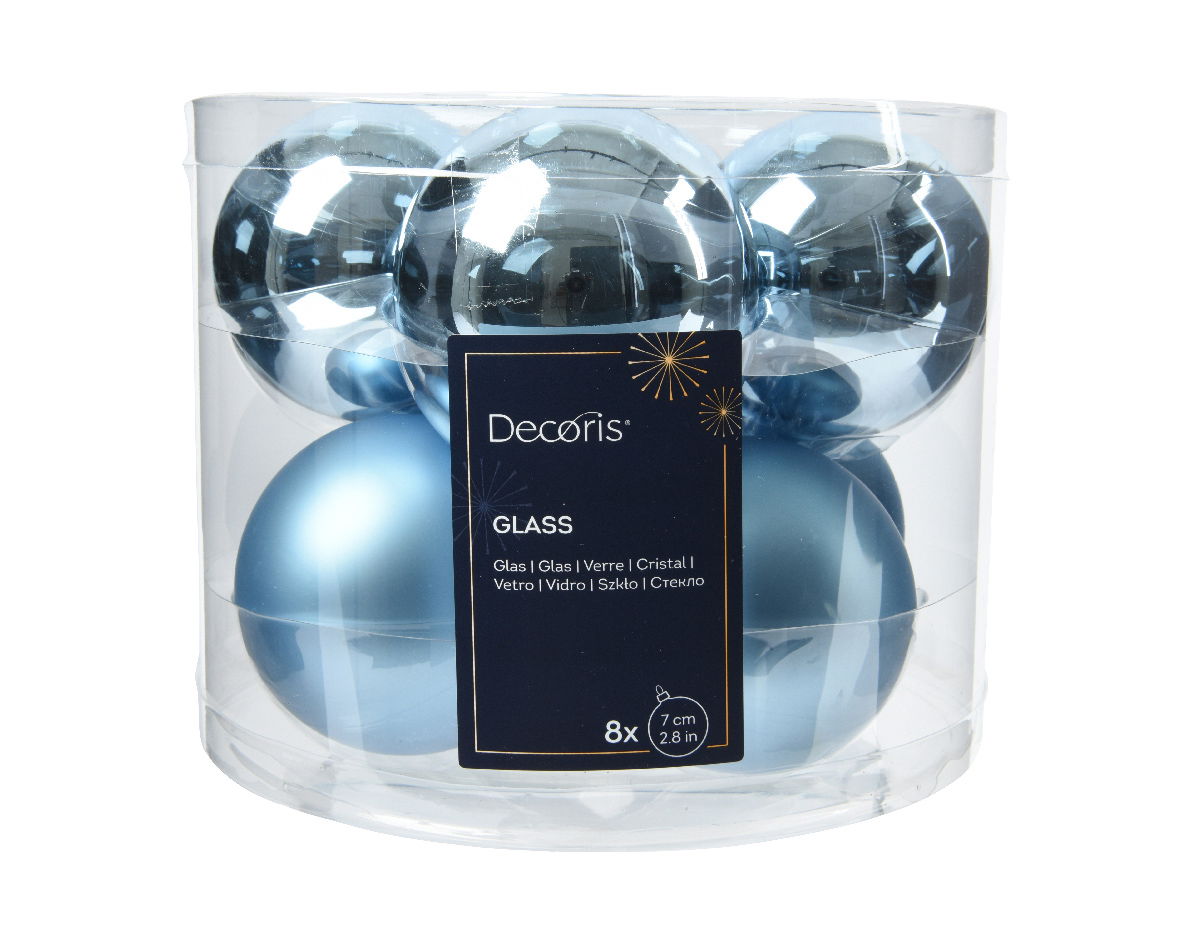 Decoris Kerstbal glas d7 cm ijsblauw 8st - 